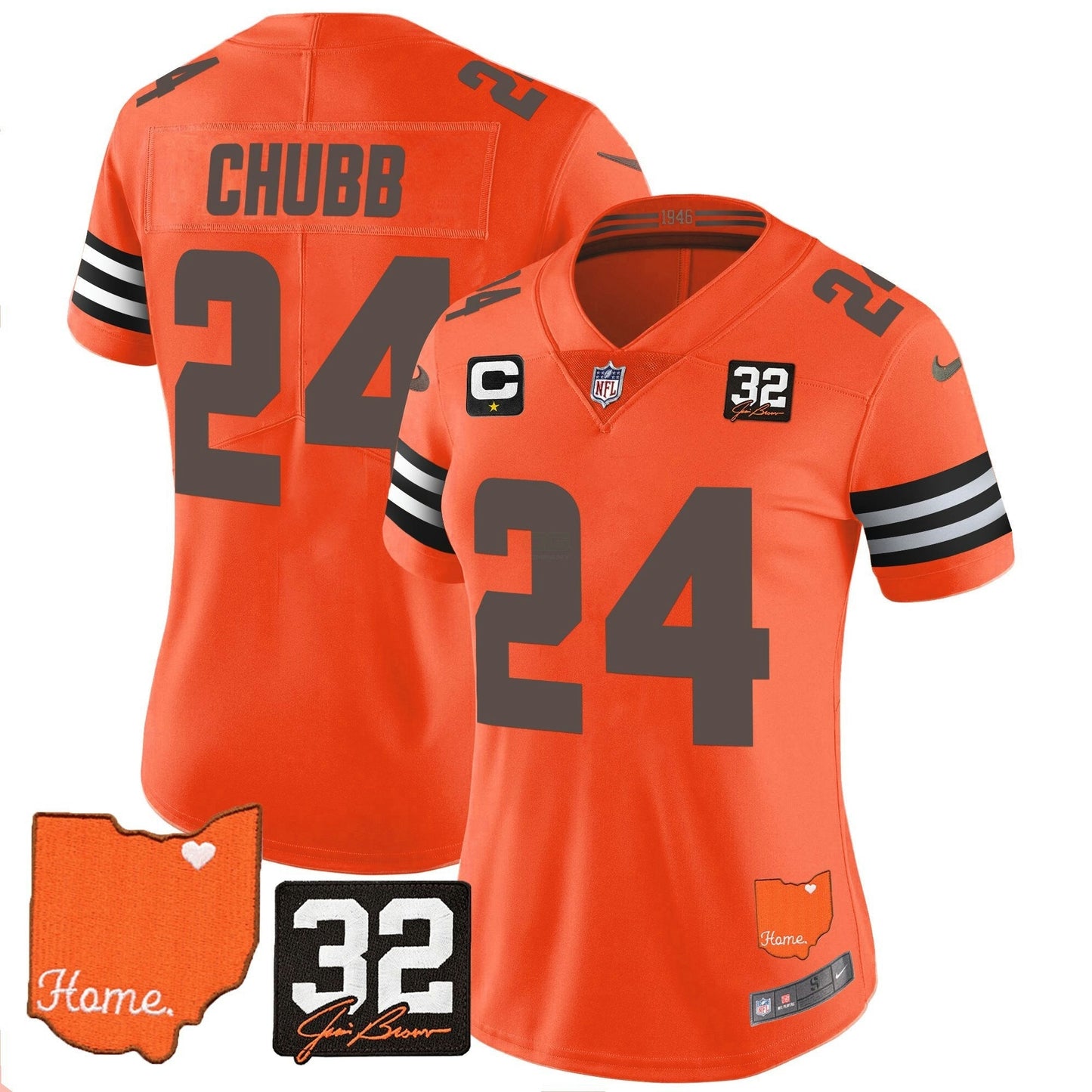 Camisa NFL Women’s #32 Jim Brown Memorial & Home Patch Vapor Limited Jersey