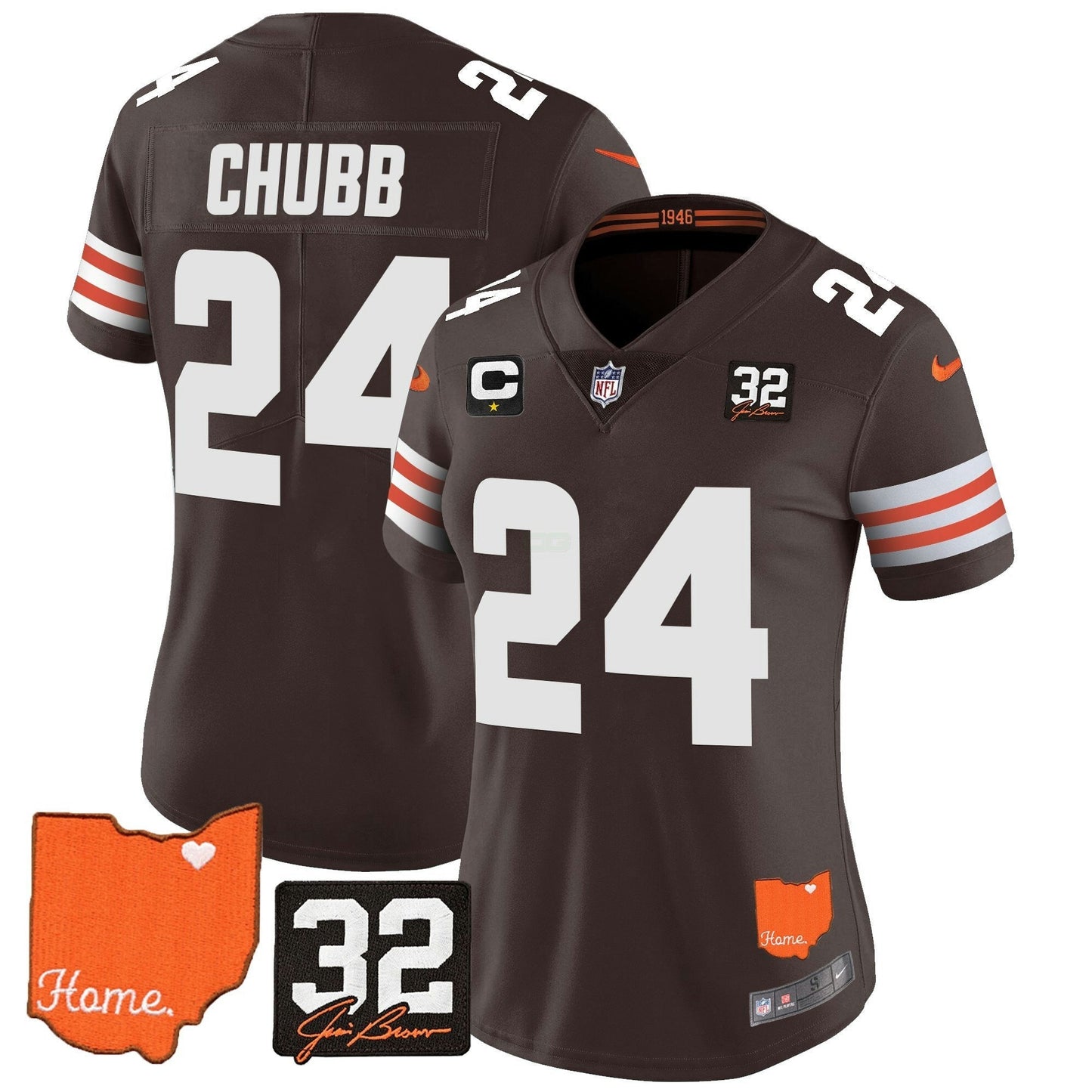 Camisa NFL Women’s #32 Jim Brown Memorial & Home Patch Vapor Limited Jersey