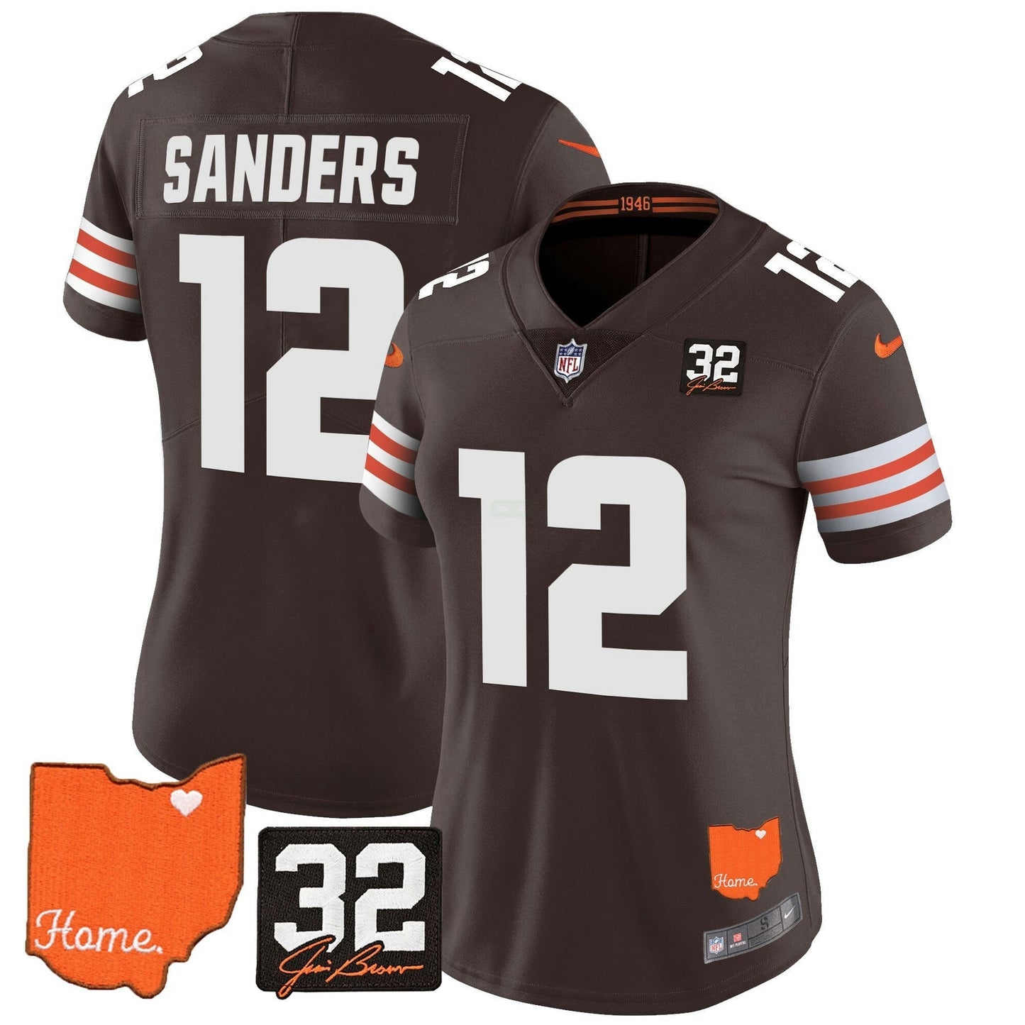 Camisa NFL Women’s #32 Jim Brown Memorial & Home Patch Vapor Limited Jersey
