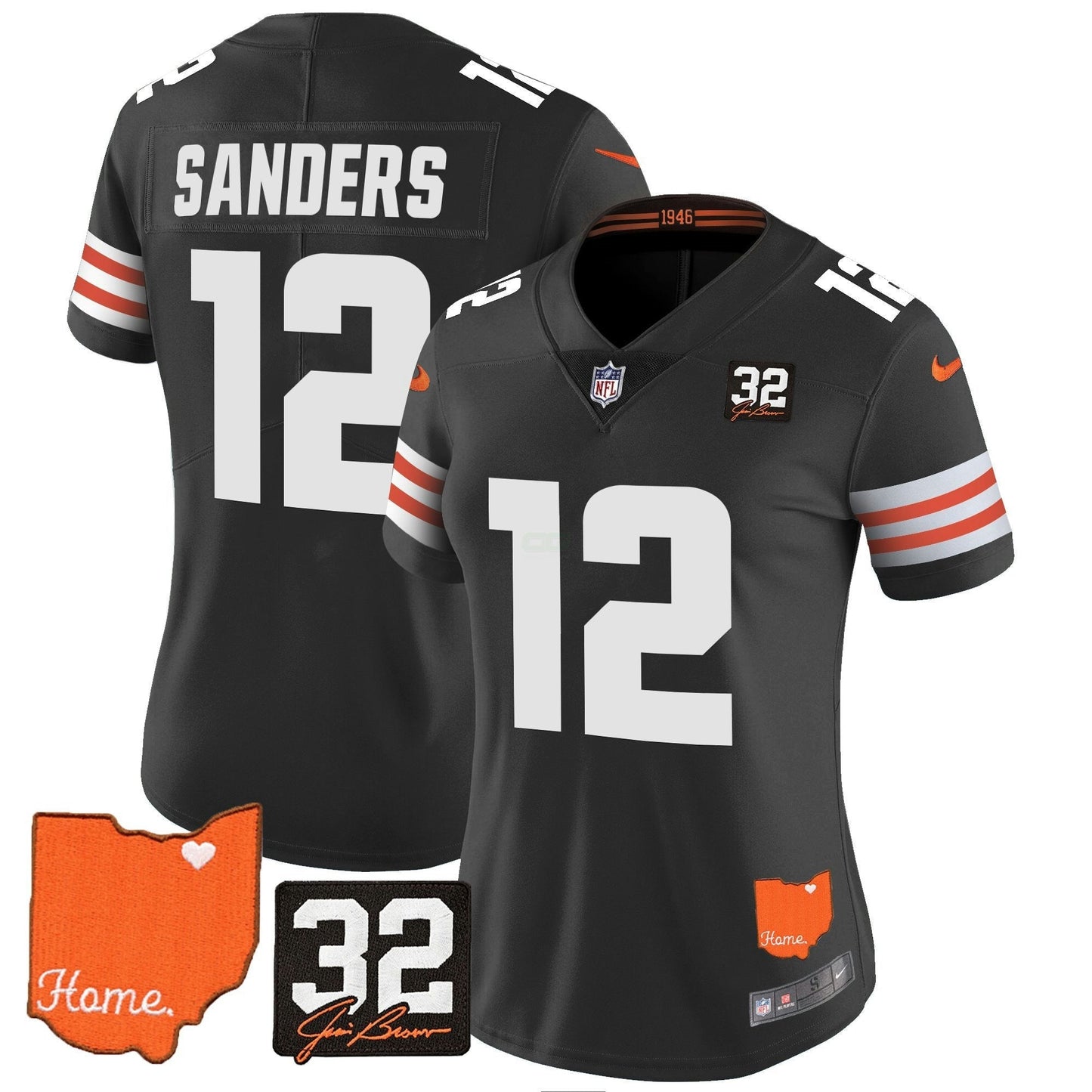 Camisa NFL Women’s #32 Jim Brown Memorial & Home Patch Vapor Limited Jersey
