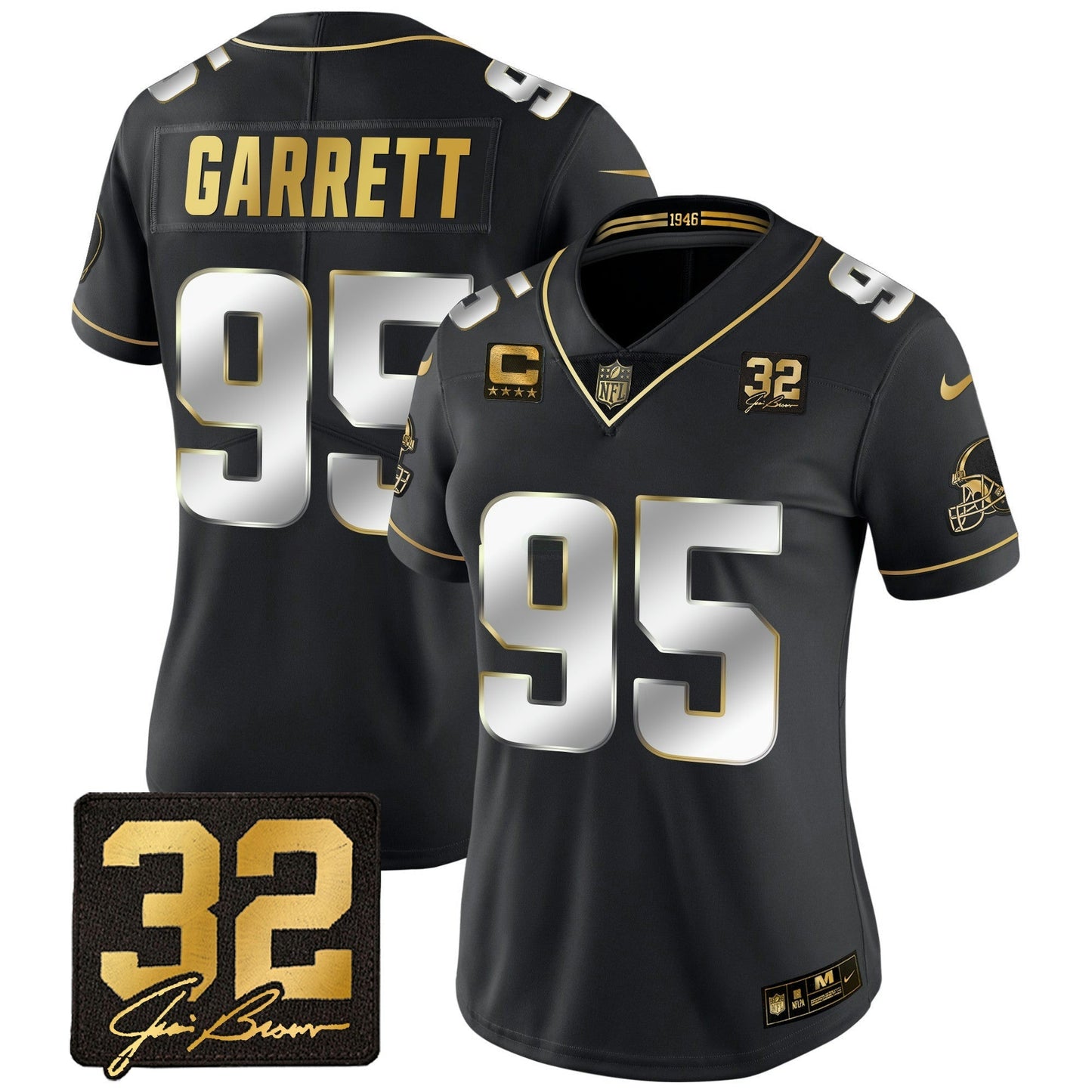 Camisa NFL Women’s #32 Jim Brown Memorial Patch Dourada Jersey