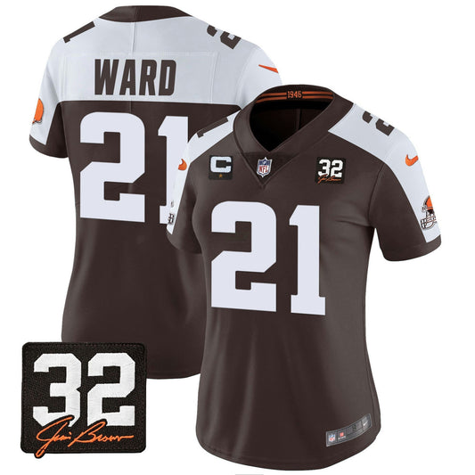 Camisa NFL Women’s #32 Jim Brown Memorial Patch Jersey