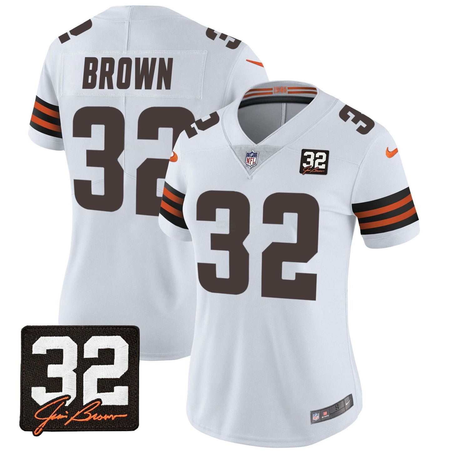 Camisa NFL Women’s #32 Jim Brown Memorial Patch Jersey