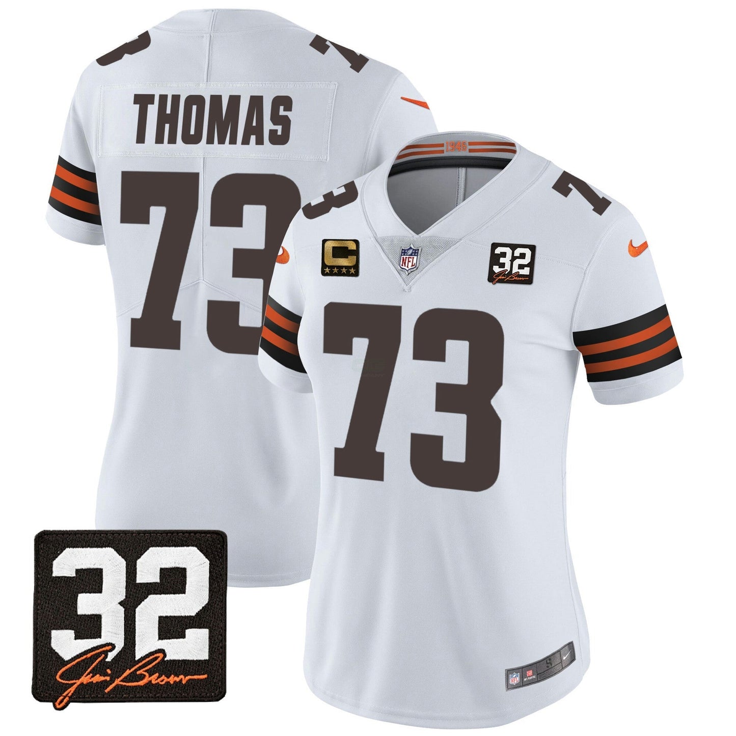 Camisa NFL Women’s #32 Jim Brown Memorial Patch Jersey