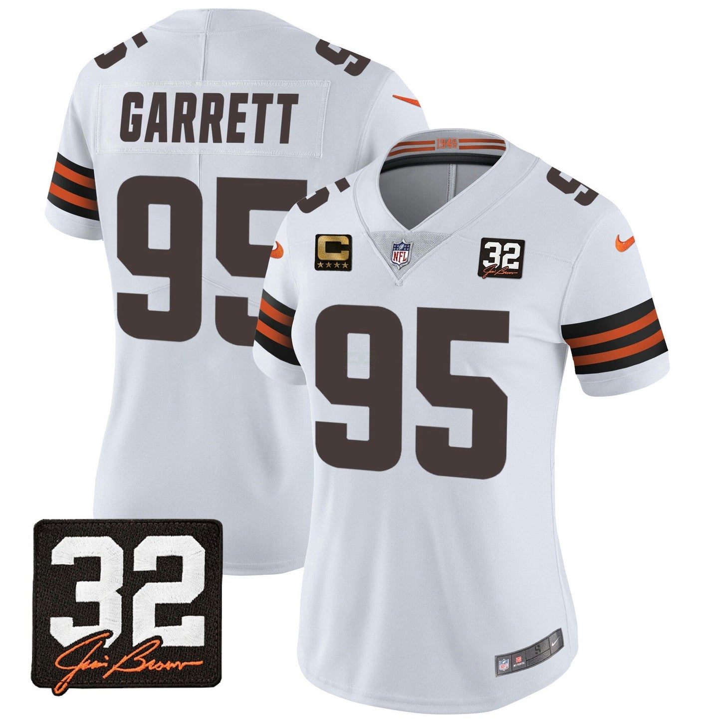 Camisa NFL Women’s #32 Jim Brown Memorial Patch Jersey