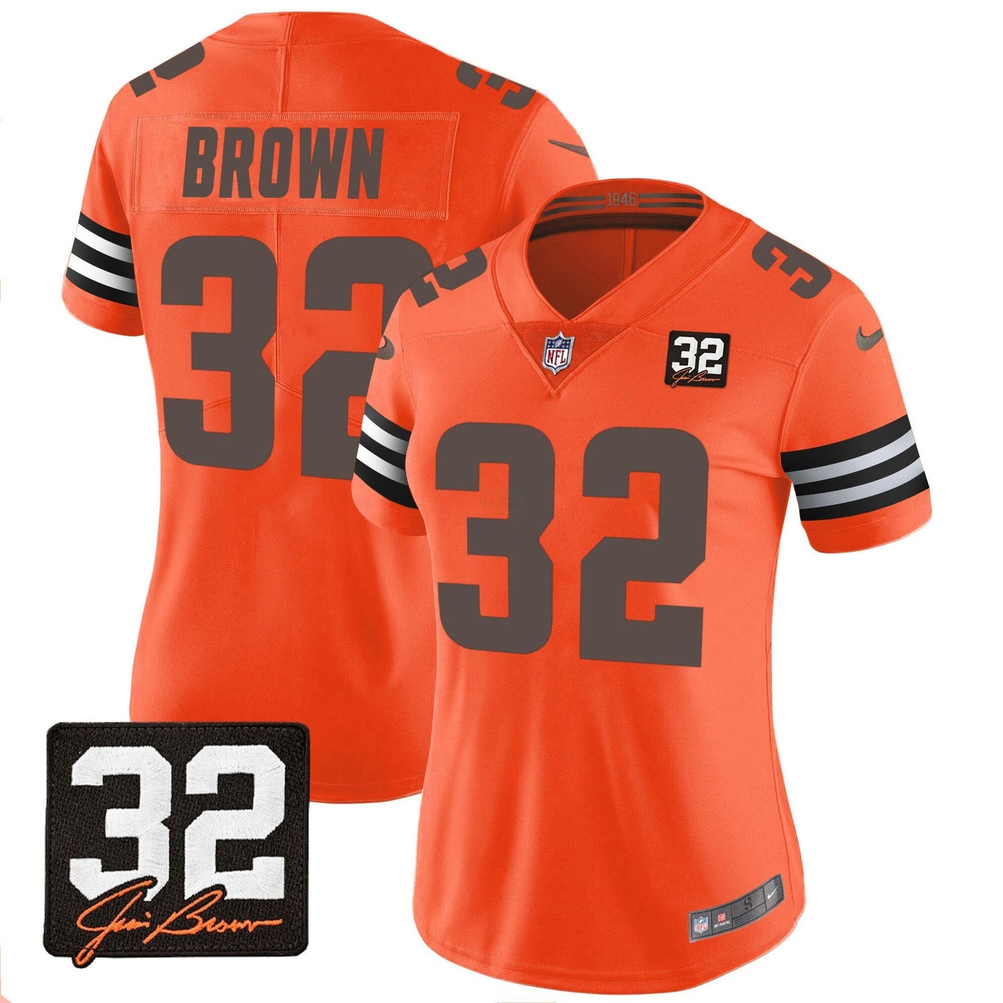 Camisa NFL Women’s #32 Jim Brown Memorial Patch Jersey