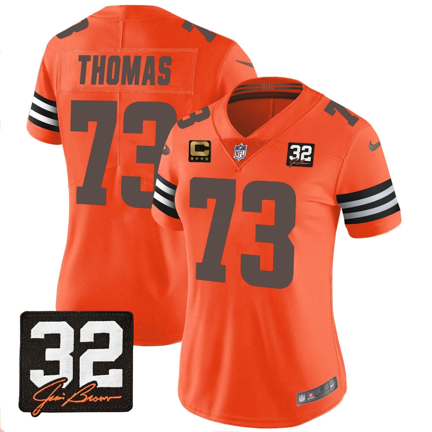 Camisa NFL Women’s #32 Jim Brown Memorial Patch Jersey