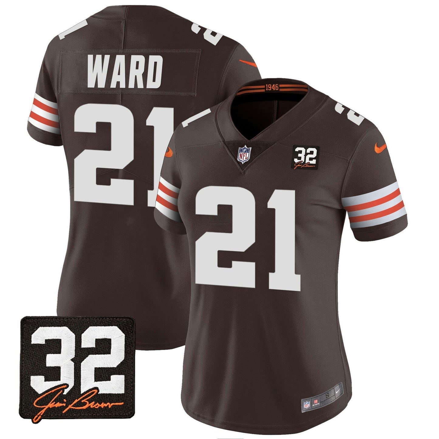 Camisa NFL Women’s #32 Jim Brown Memorial Patch Jersey