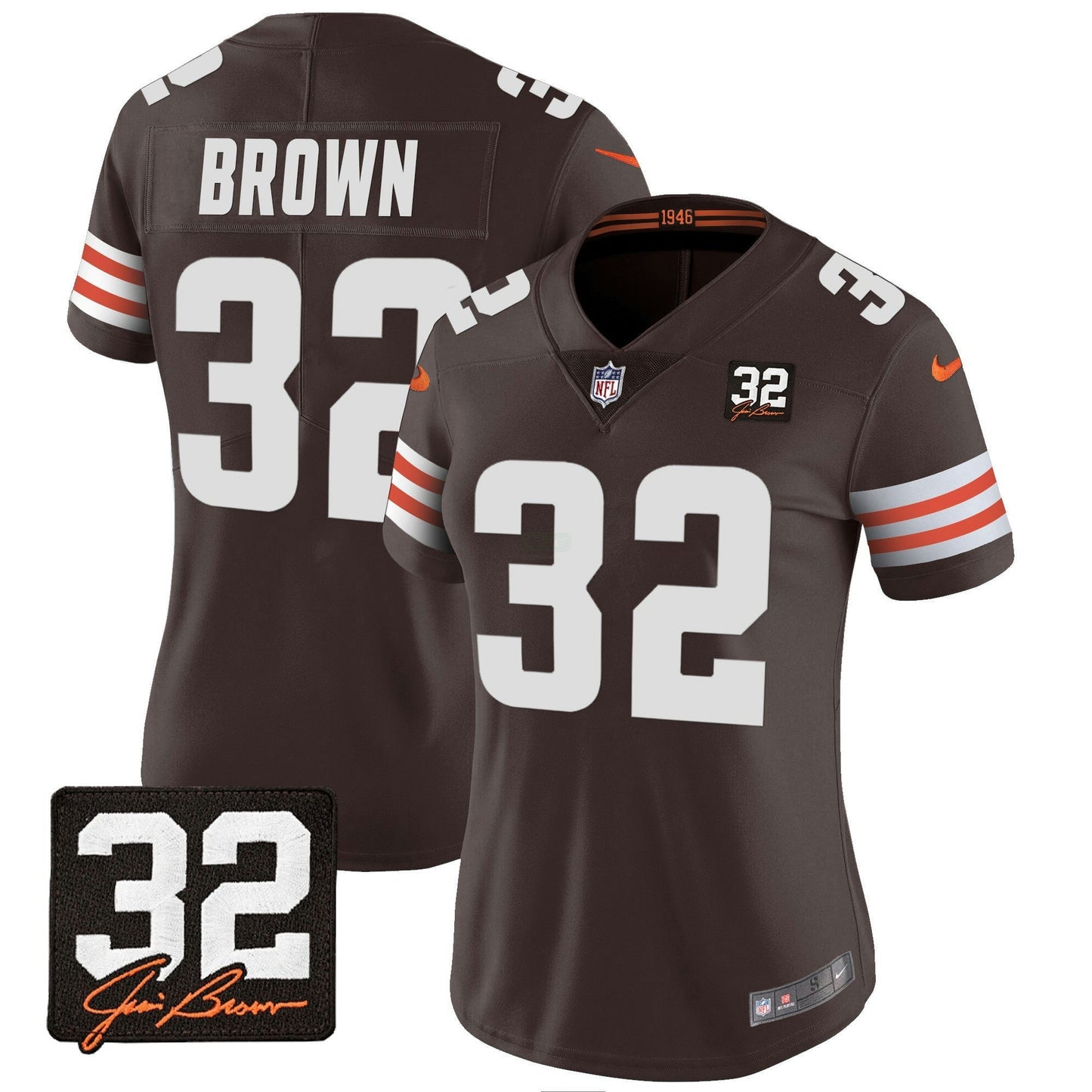 Camisa NFL Women’s #32 Jim Brown Memorial Patch Jersey