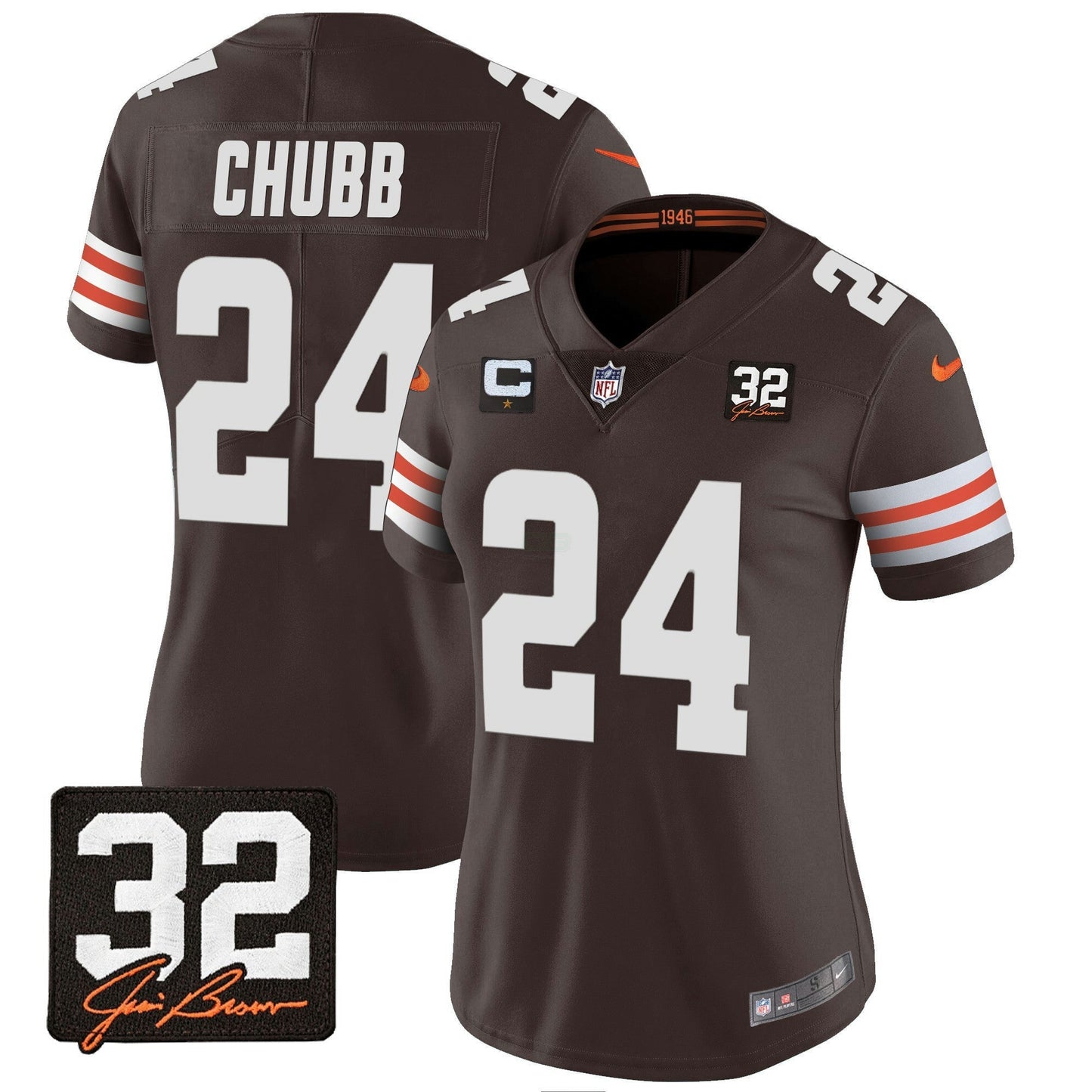 Camisa NFL Women’s #32 Jim Brown Memorial Patch Jersey