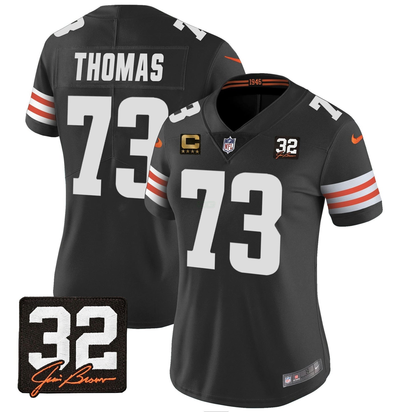 Camisa NFL Women’s #32 Jim Brown Memorial Patch Jersey