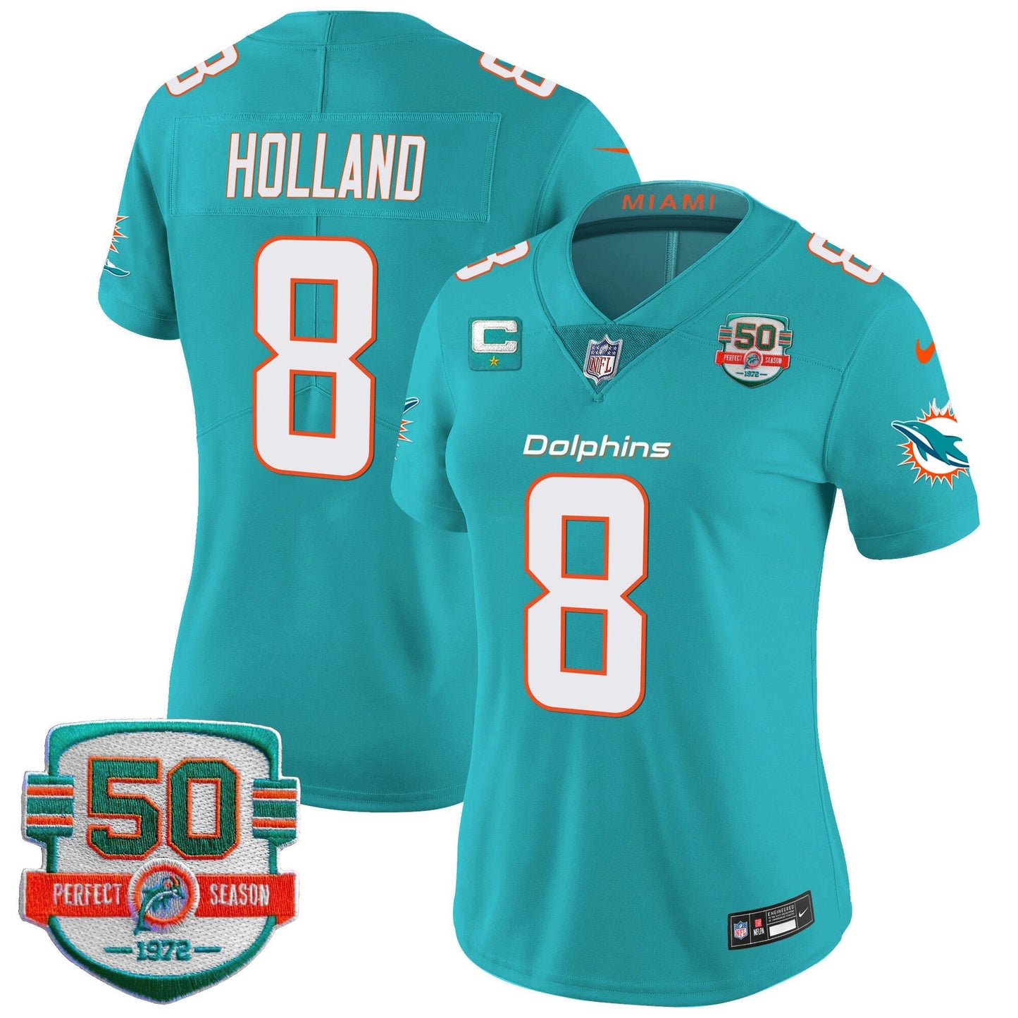 Camisa NFL Women’s 50th 1972 Perfect Season Patch Vapor Jersey
