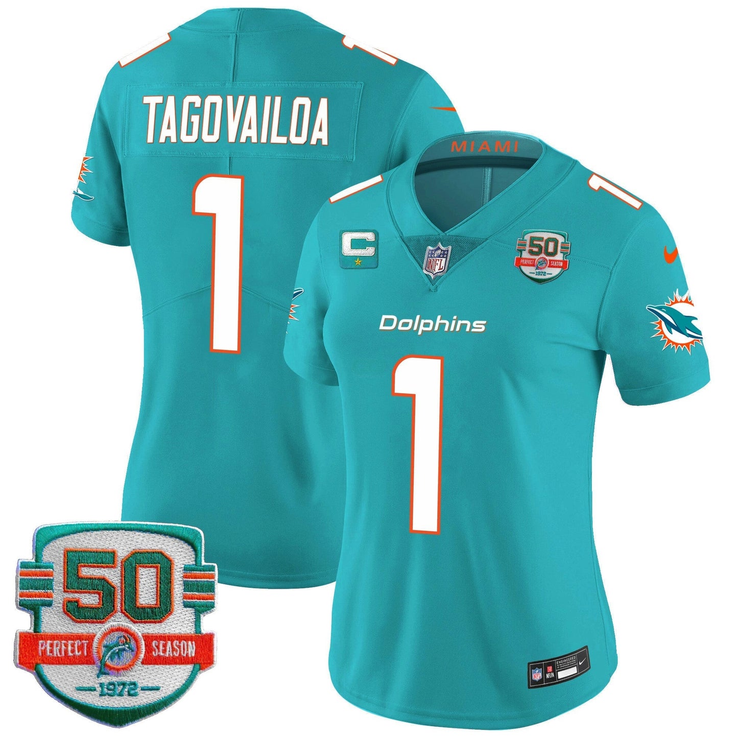 Camisa NFL Women’s 50th 1972 Perfect Season Patch Vapor Jersey