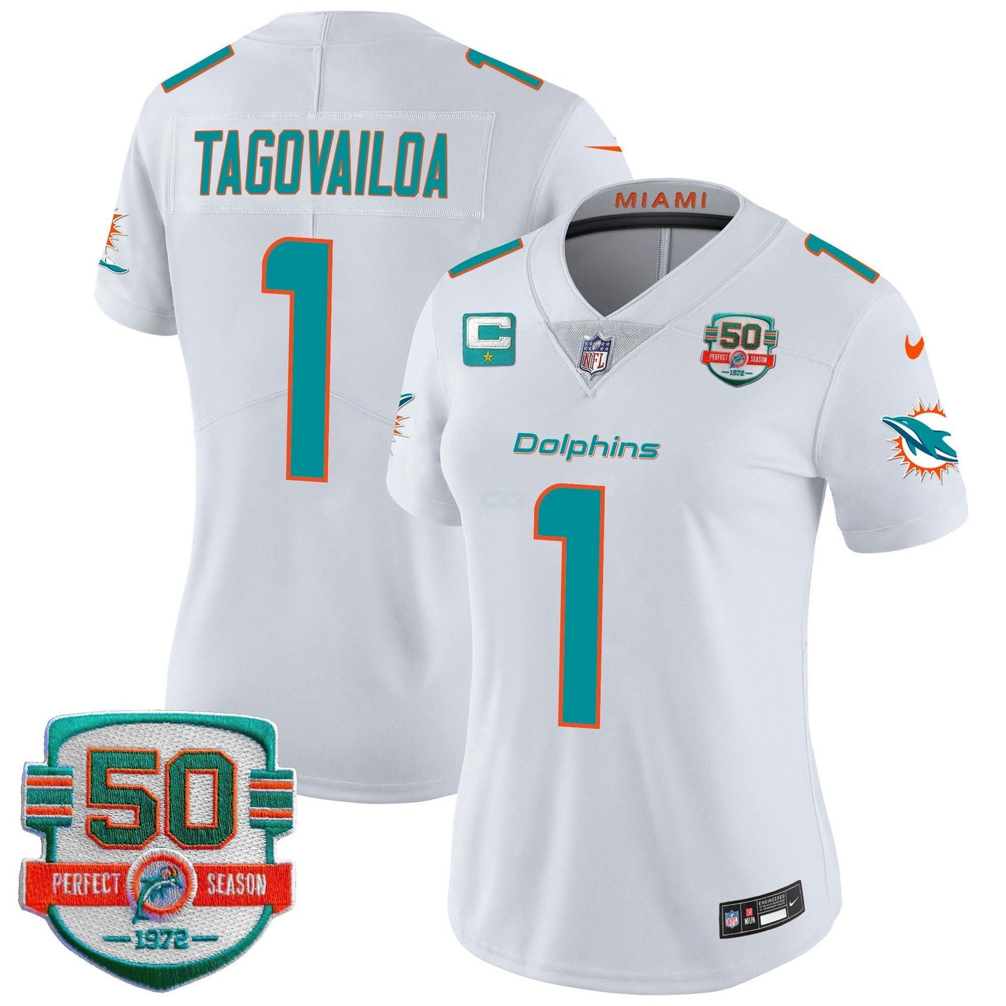 Camisa NFL Women’s 50th 1972 Perfect Season Patch Vapor Jersey