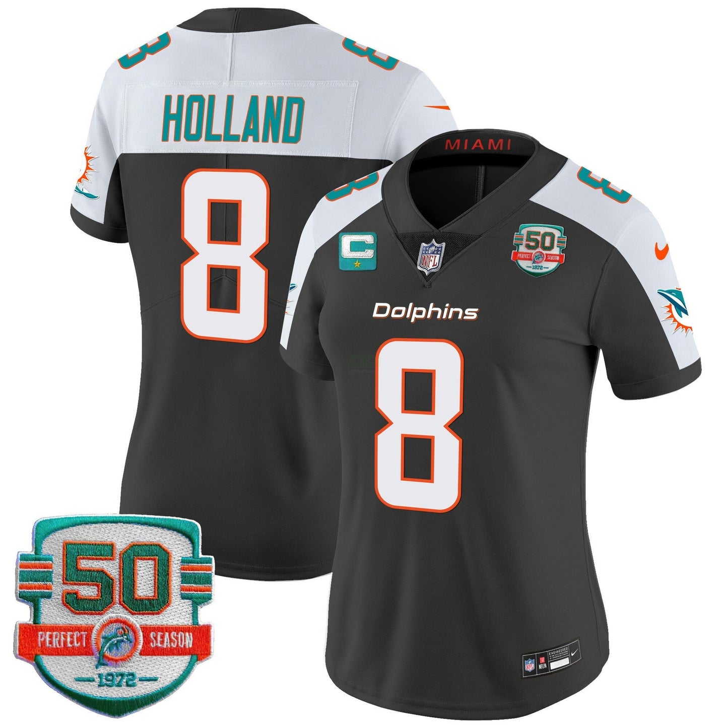 Camisa NFL Women’s 50th 1972 Perfect Season Patch Vapor Jersey