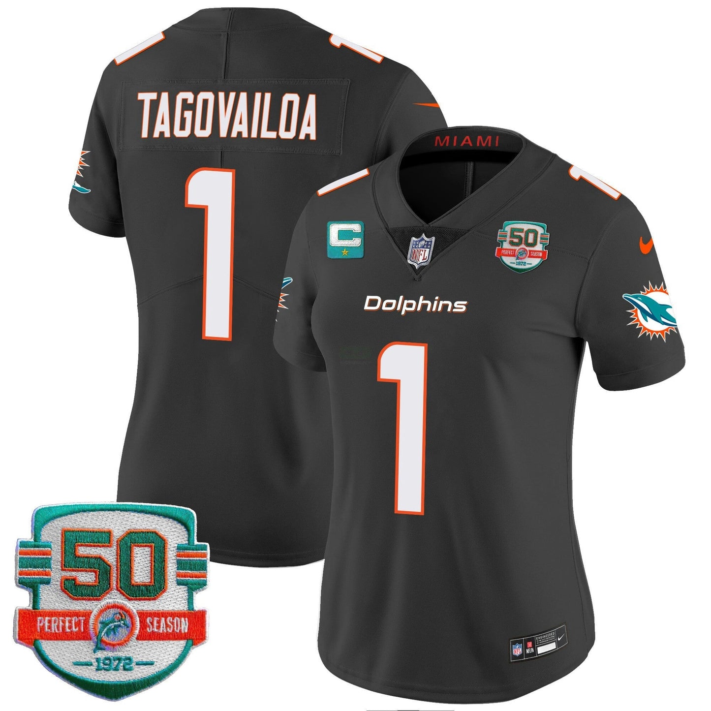 Camisa NFL Women’s 50th 1972 Perfect Season Patch Vapor Jersey