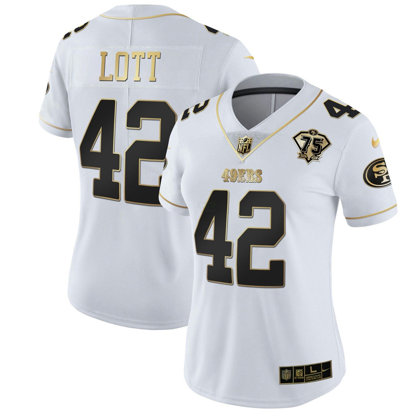 Camisa NFL Women’s 75th Anniversary Patch Branca Dourada & Preta Dourada