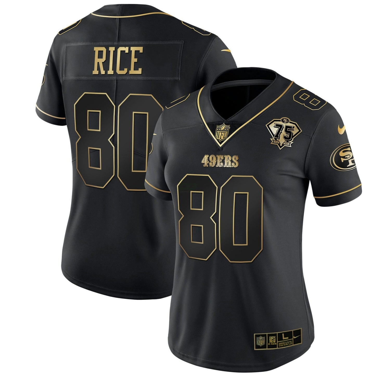 Camisa NFL Women’s 75th Anniversary Patch Branca Dourada & Preta Dourada