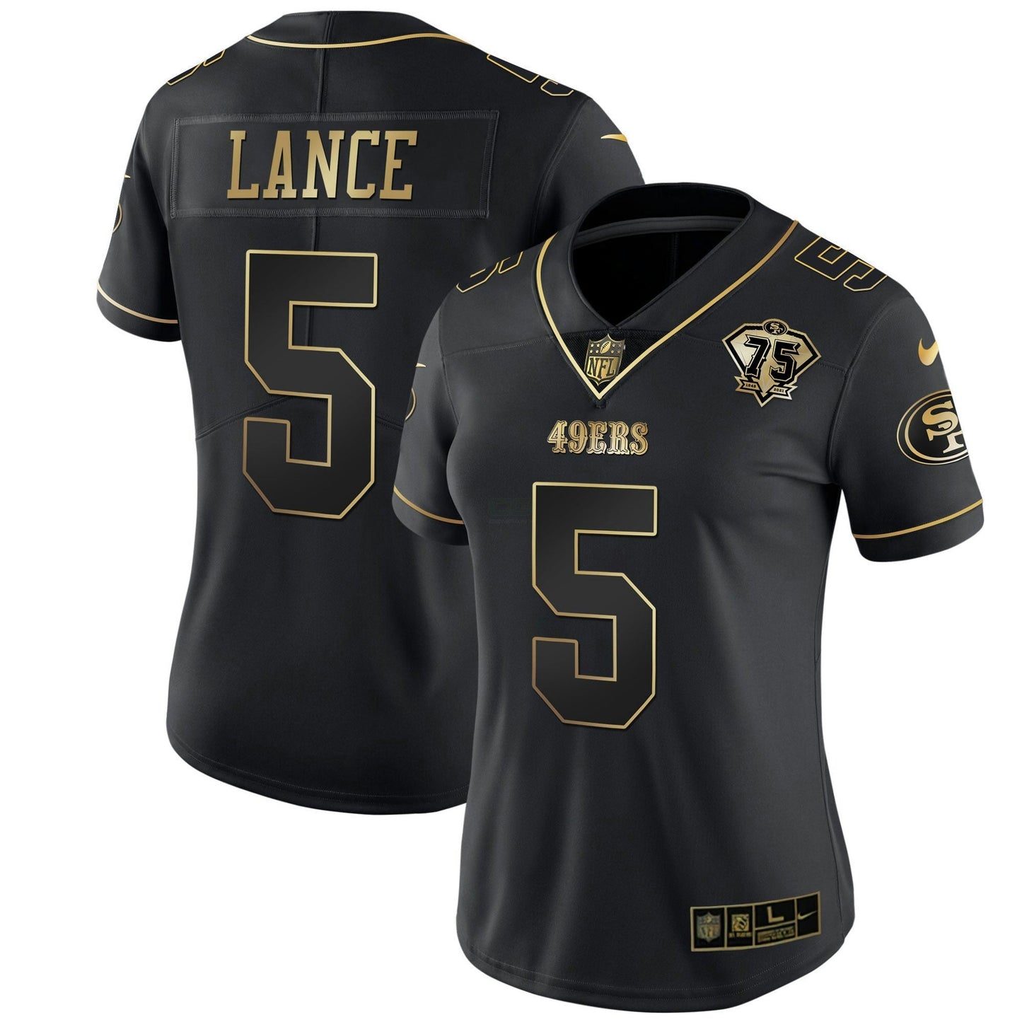Camisa NFL Women’s 75th Anniversary Patch Branca Dourada & Preta Dourada