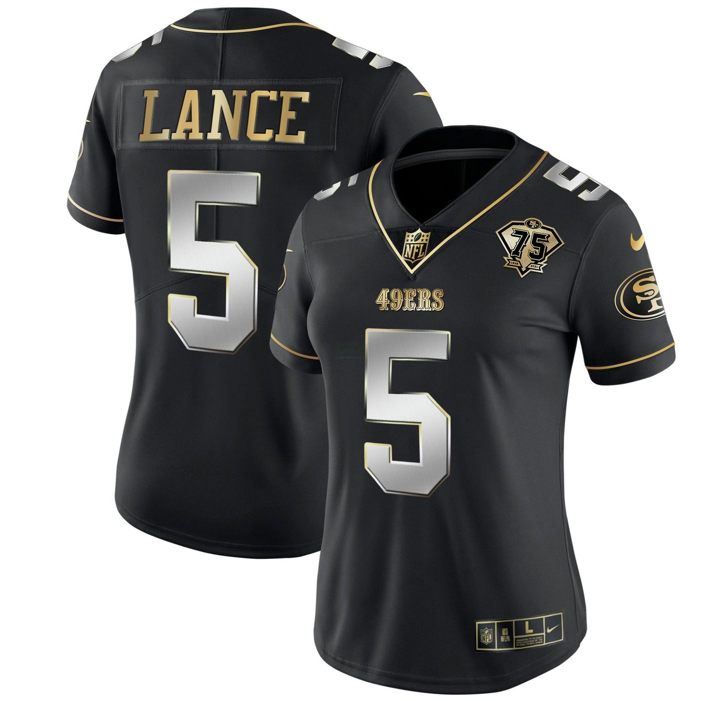 Camisa NFL Women’s 75th Anniversary Patch Branca Dourada & Preta Dourada