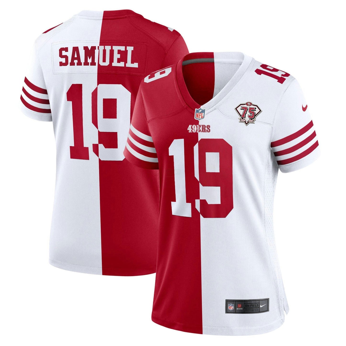 Camisa NFL Women’s 75th Anniversary Patch Branca Dourada & Preta Dourada