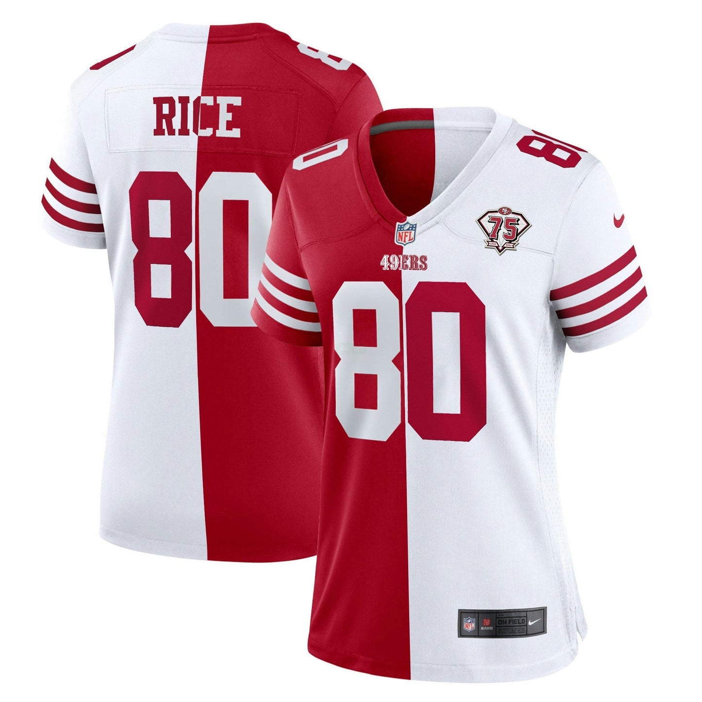 Camisa NFL Women’s 75th Anniversary Patch Branca Dourada & Preta Dourada