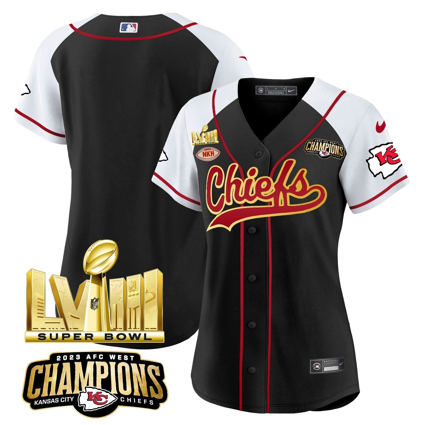 Camisa NFL Women’s AFC West Champions & Super Bowl LVIII Dourada Patch Jersey