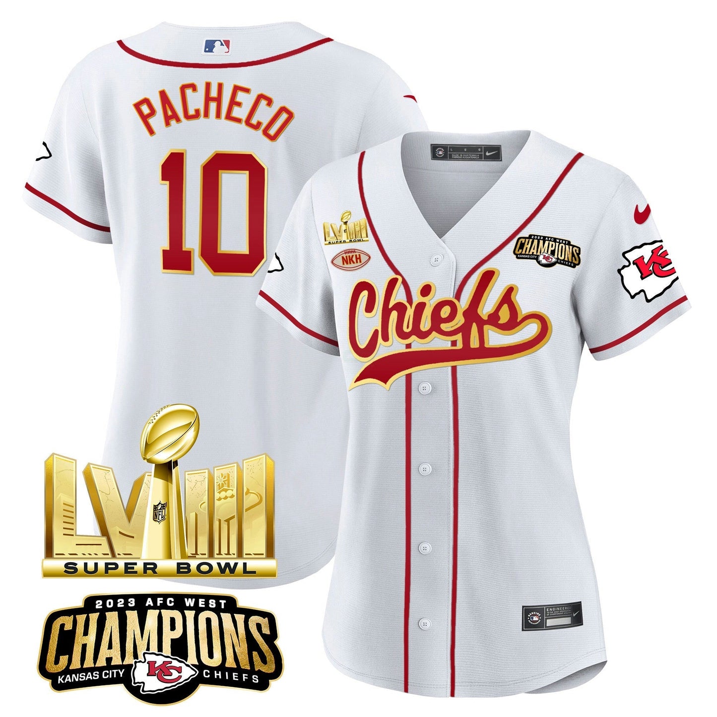 Camisa NFL Women’s AFC West Champions & Super Bowl LVIII Dourada Patch Jersey