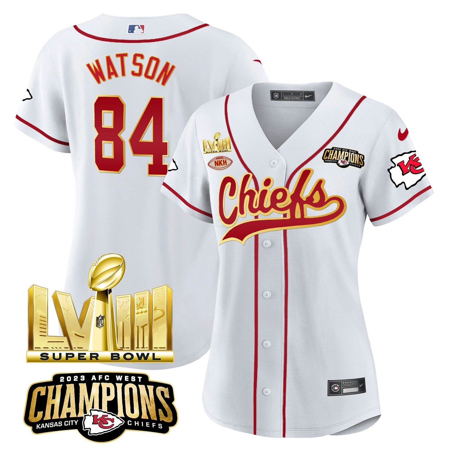 Camisa NFL Women’s AFC West Champions & Super Bowl LVIII Dourada Patch Jersey