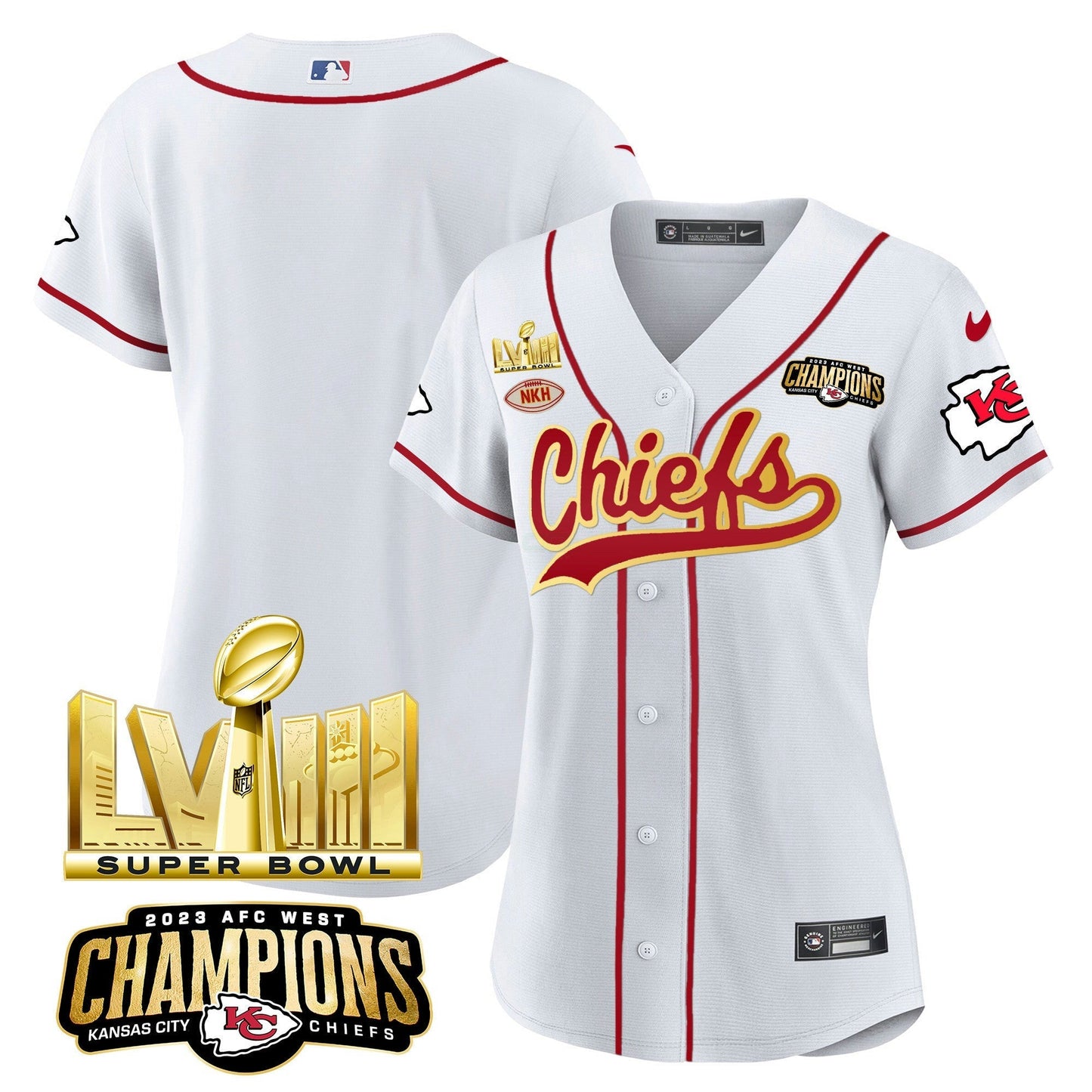 Camisa NFL Women’s AFC West Champions & Super Bowl LVIII Dourada Patch Jersey