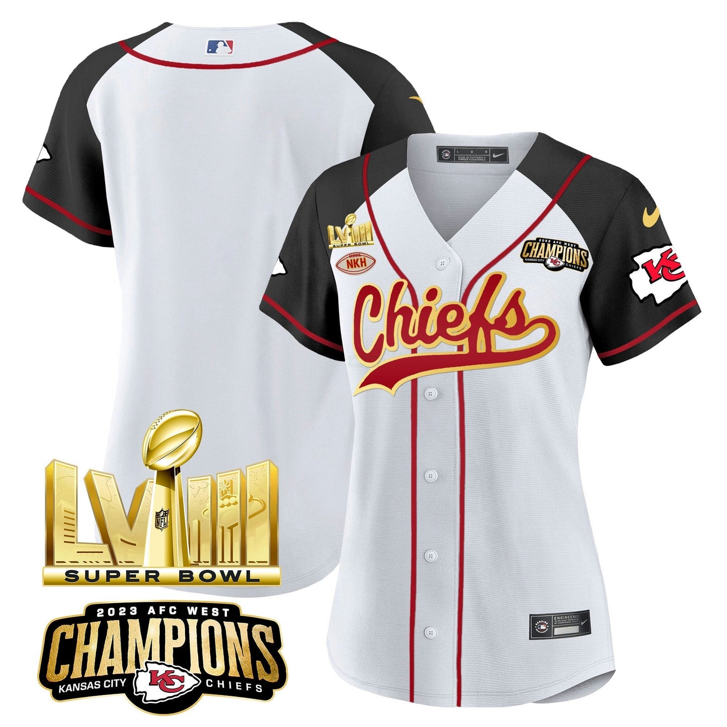 Camisa NFL Women’s AFC West Champions & Super Bowl LVIII Dourada Patch Jersey
