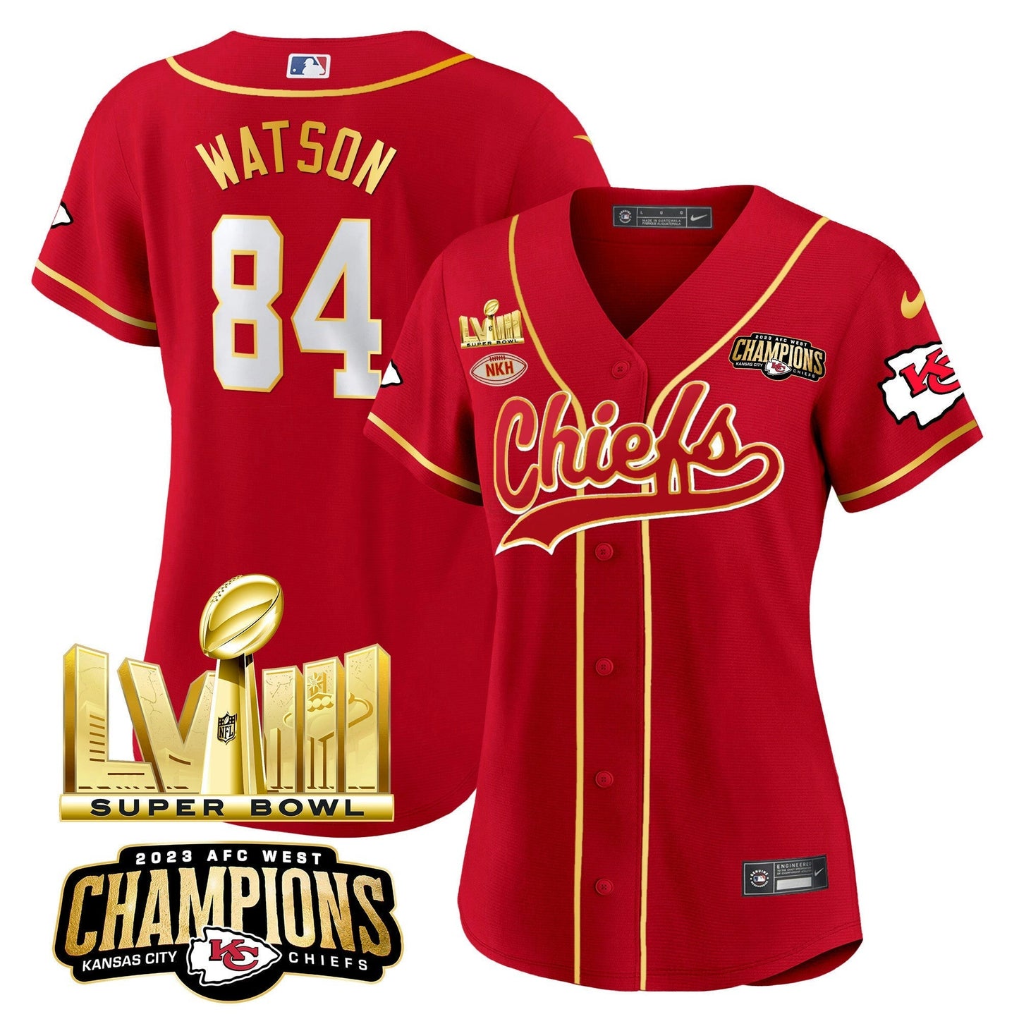 Camisa NFL Women’s AFC West Champions & Super Bowl LVIII Dourada Patch Jersey