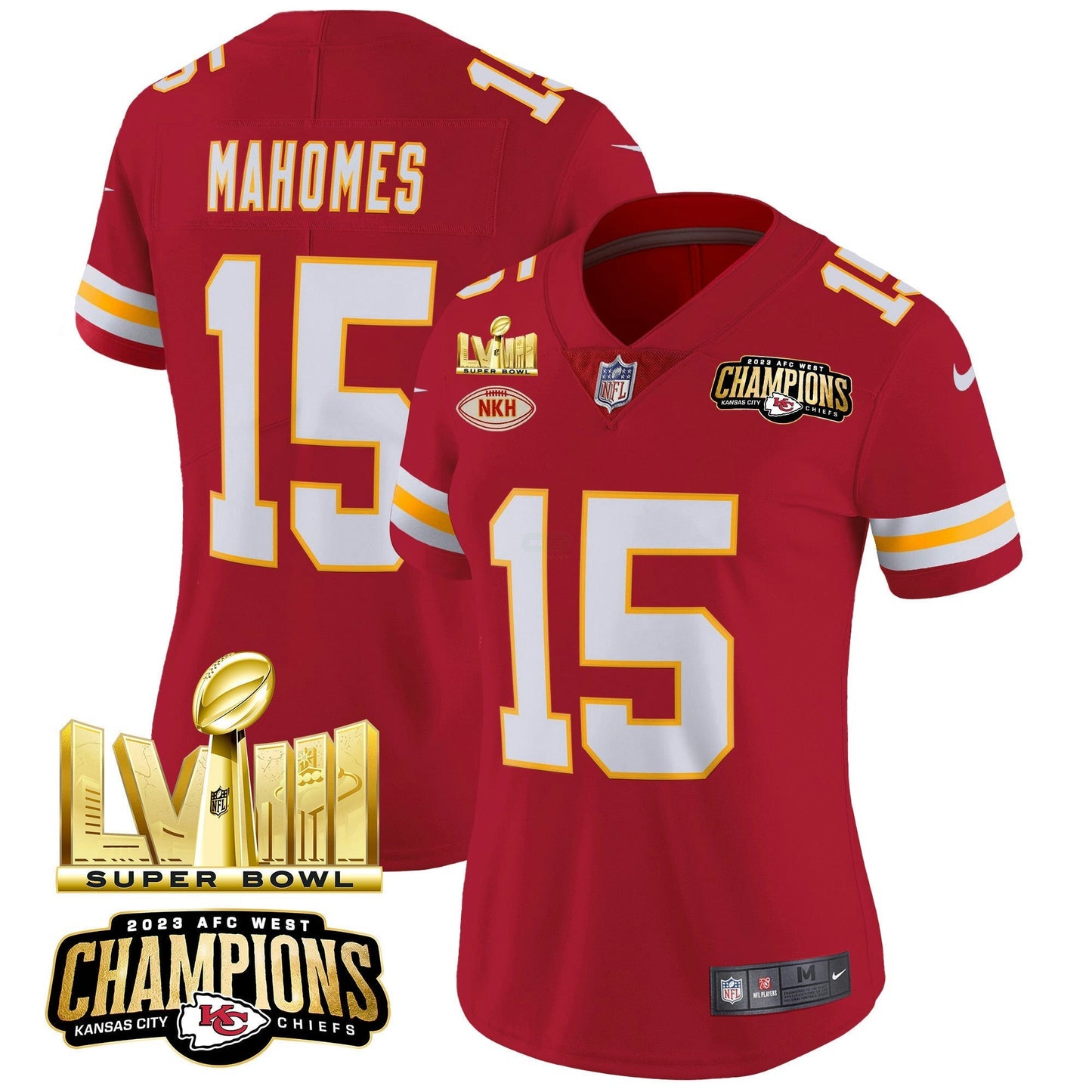 Camisa NFL Women’s AFC West Champions & Super Bowl LVIII Dourada Patch Vapor Jersey
