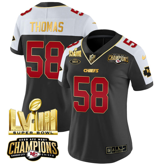 Camisa NFL Women’s AFC West Champions & Super Bowl LVIII Dourada Patch Vapor Jersey
