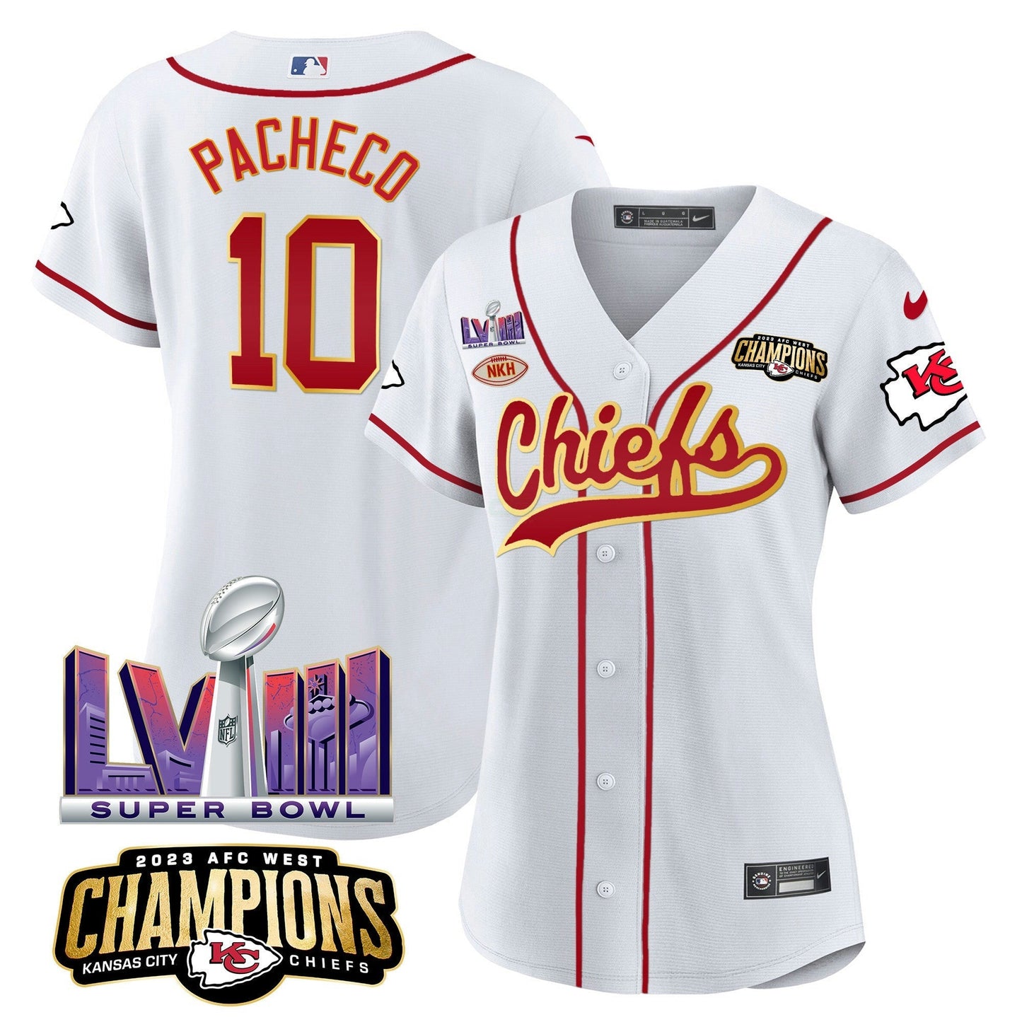 Camisa NFL Women’s AFC West Champions & Super Bowl LVIII Patch Jersey