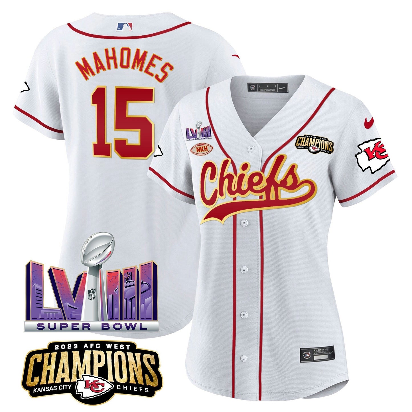Camisa NFL Women’s AFC West Champions & Super Bowl LVIII Patch Jersey