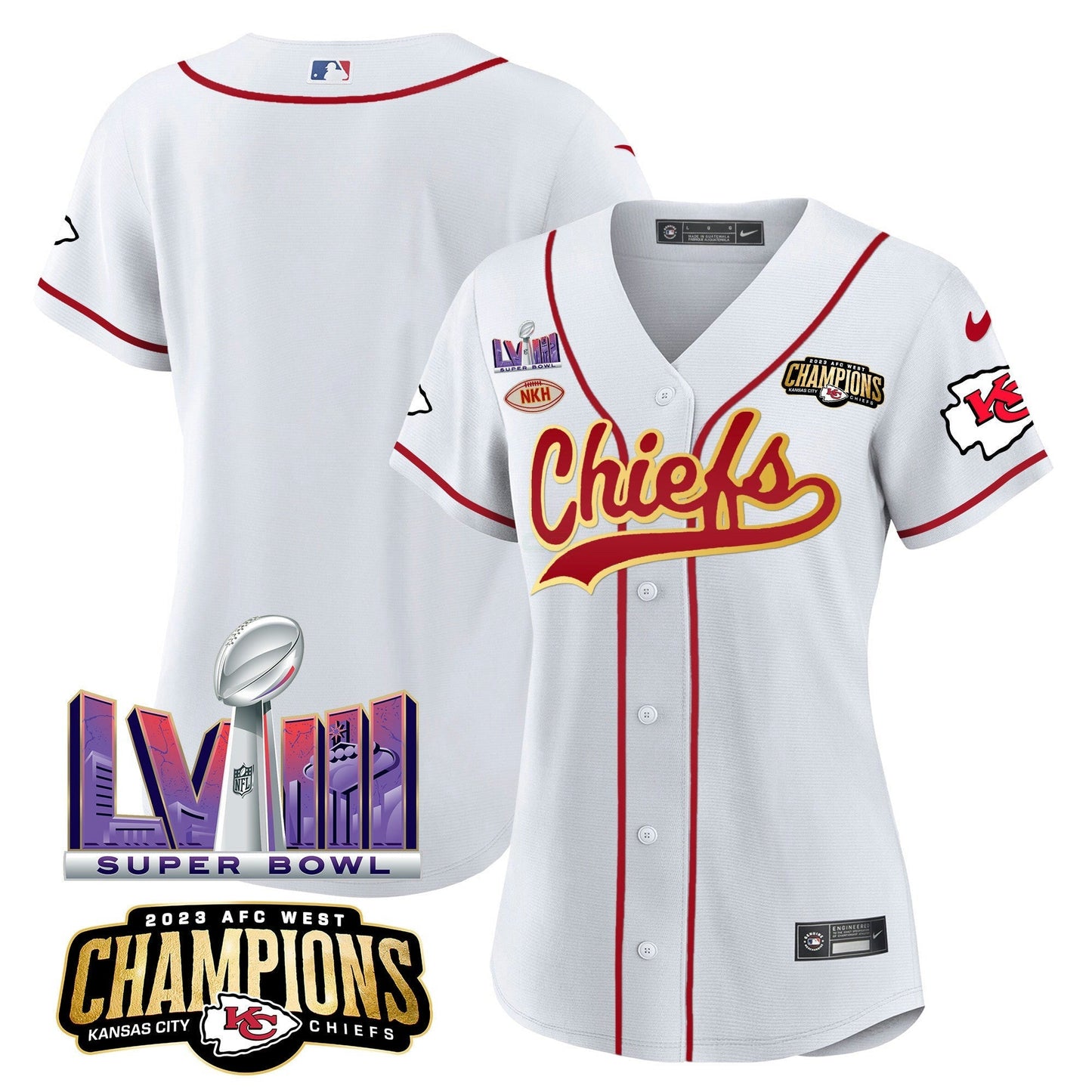Camisa NFL Women’s AFC West Champions & Super Bowl LVIII Patch Jersey
