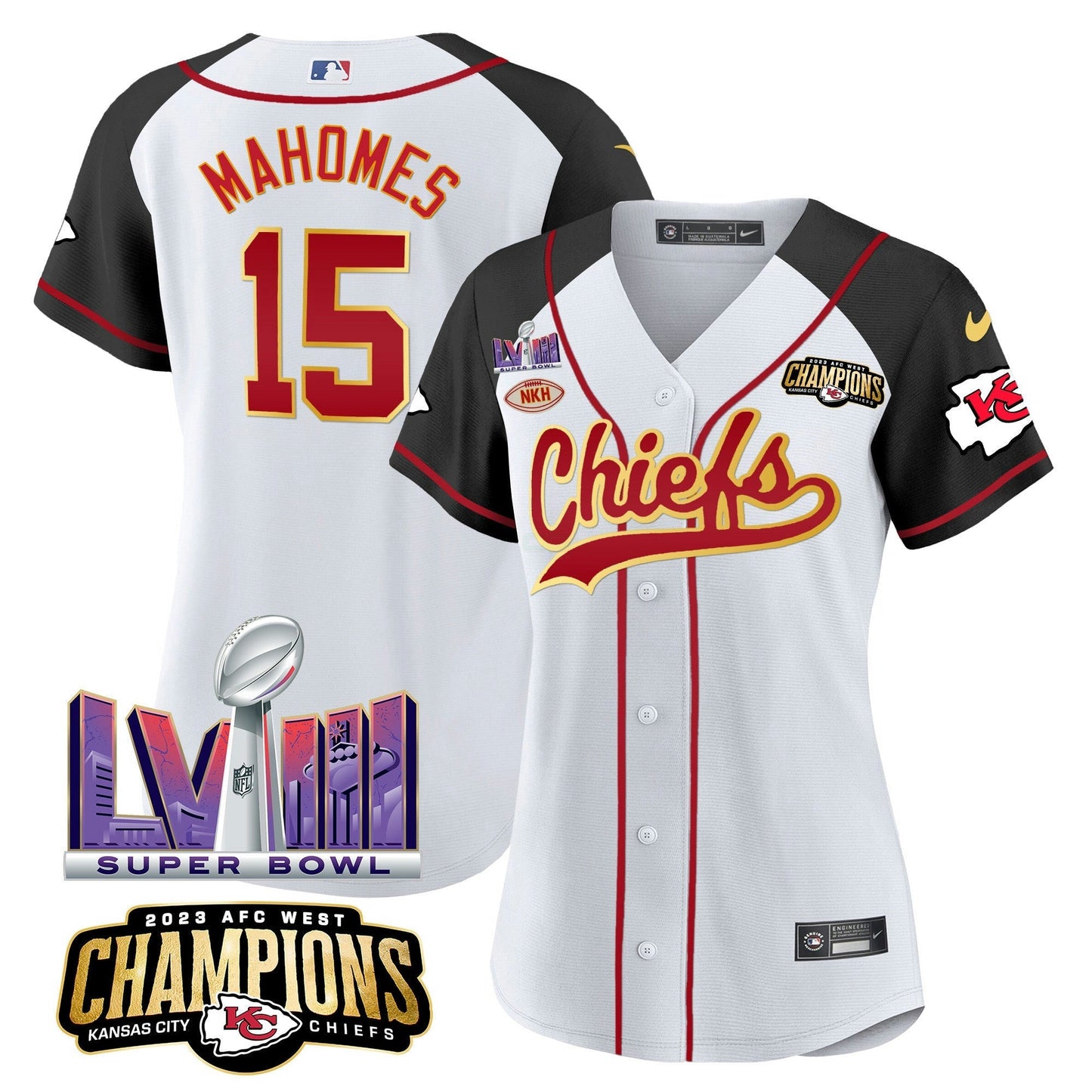 Camisa NFL Women’s AFC West Champions & Super Bowl LVIII Patch Jersey