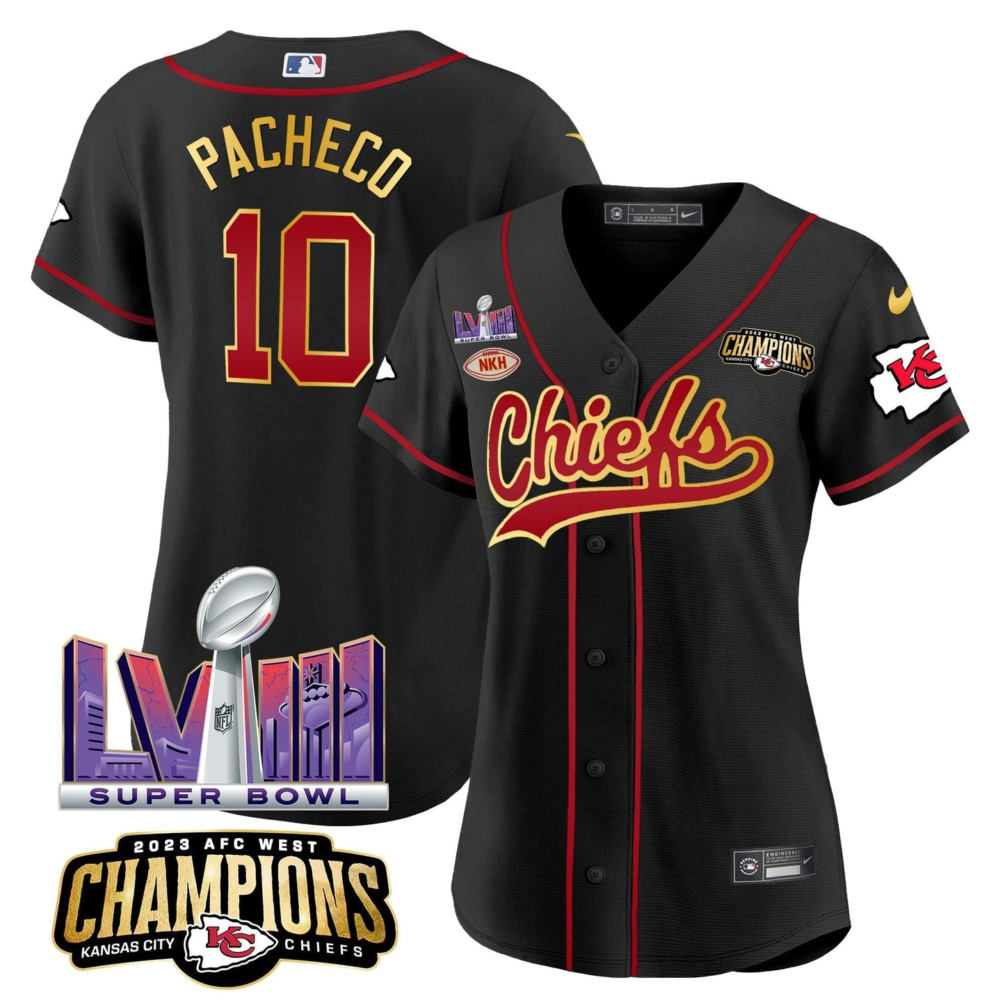 Camisa NFL Women’s AFC West Champions & Super Bowl LVIII Patch Jersey