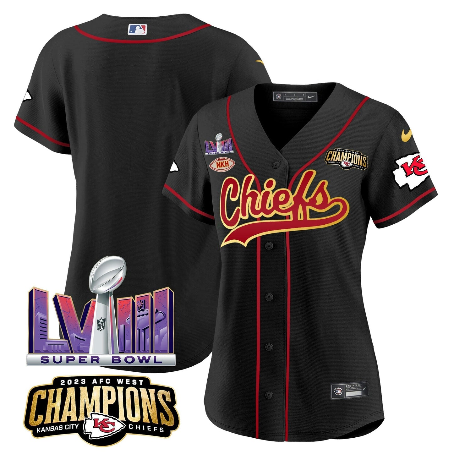 Camisa NFL Women’s AFC West Champions & Super Bowl LVIII Patch Jersey