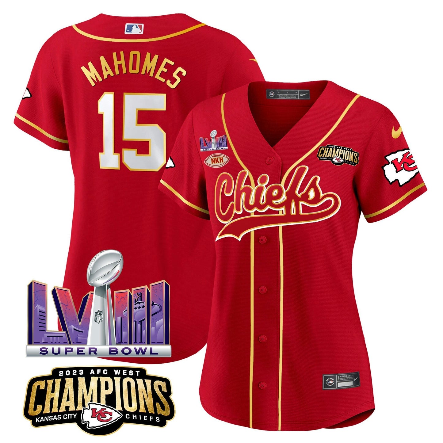 Camisa NFL Women’s AFC West Champions & Super Bowl LVIII Patch Jersey