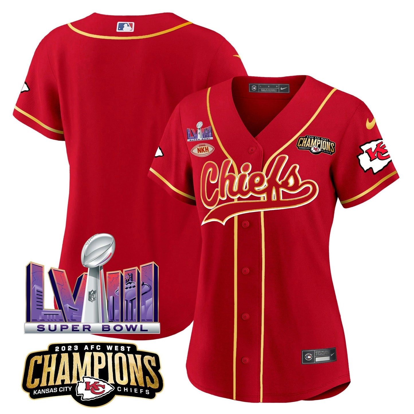 Camisa NFL Women’s AFC West Champions & Super Bowl LVIII Patch Jersey