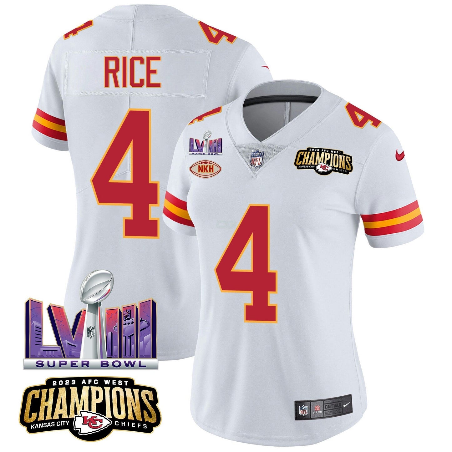 Camisa NFL Women’s AFC West Champions & Super Bowl LVIII Patch Vapor Jersey