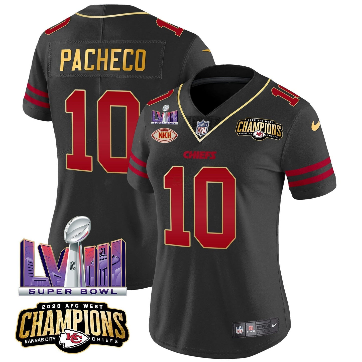 Camisa NFL Women’s AFC West Champions & Super Bowl LVIII Patch Vapor Jersey