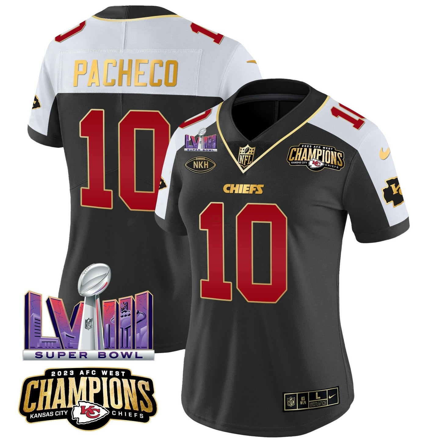 Camisa NFL Women’s AFC West Champions & Super Bowl LVIII Patch Vapor Jersey