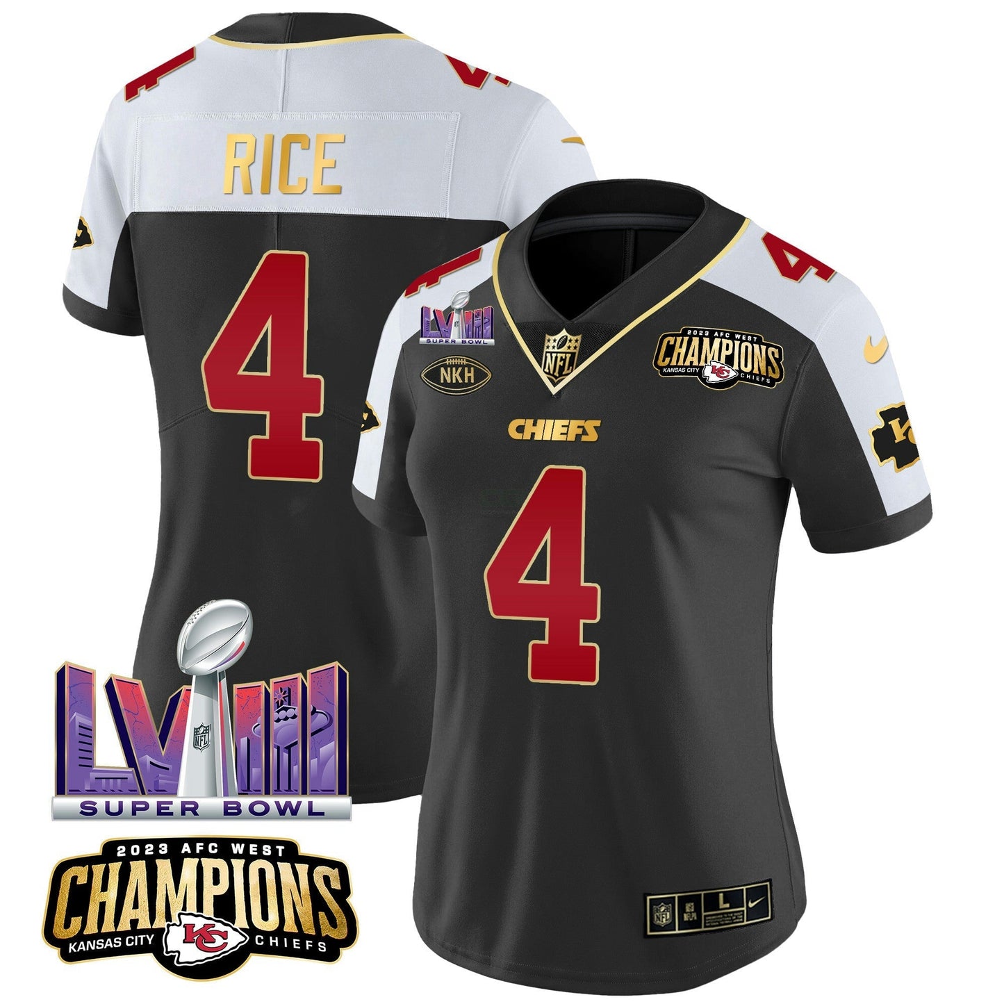 Camisa NFL Women’s AFC West Champions & Super Bowl LVIII Patch Vapor Jersey