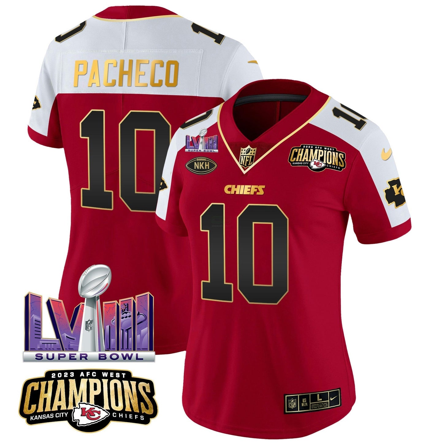 Camisa NFL Women’s AFC West Champions & Super Bowl LVIII Patch Vapor Jersey