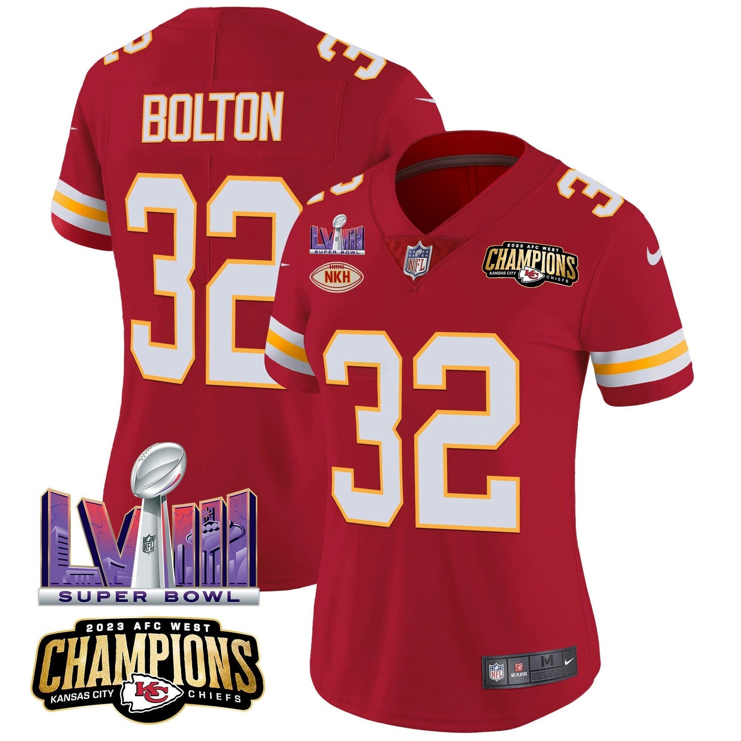 Camisa NFL Women’s AFC West Champions & Super Bowl LVIII Patch Vapor Jersey