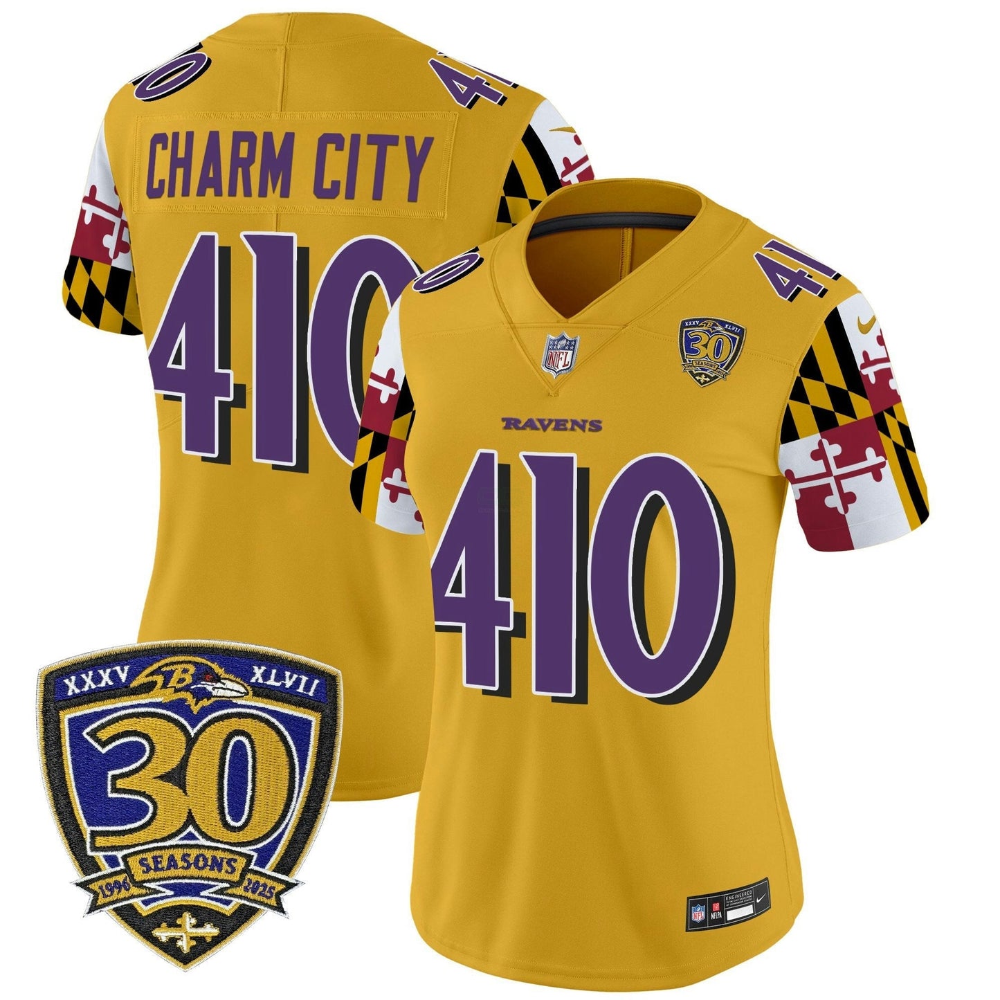 Camisa NFL Women’s Baltimore ‘Maryland Flag Edition’ Vapor Limited Jersey – 30th Anniversary Patch