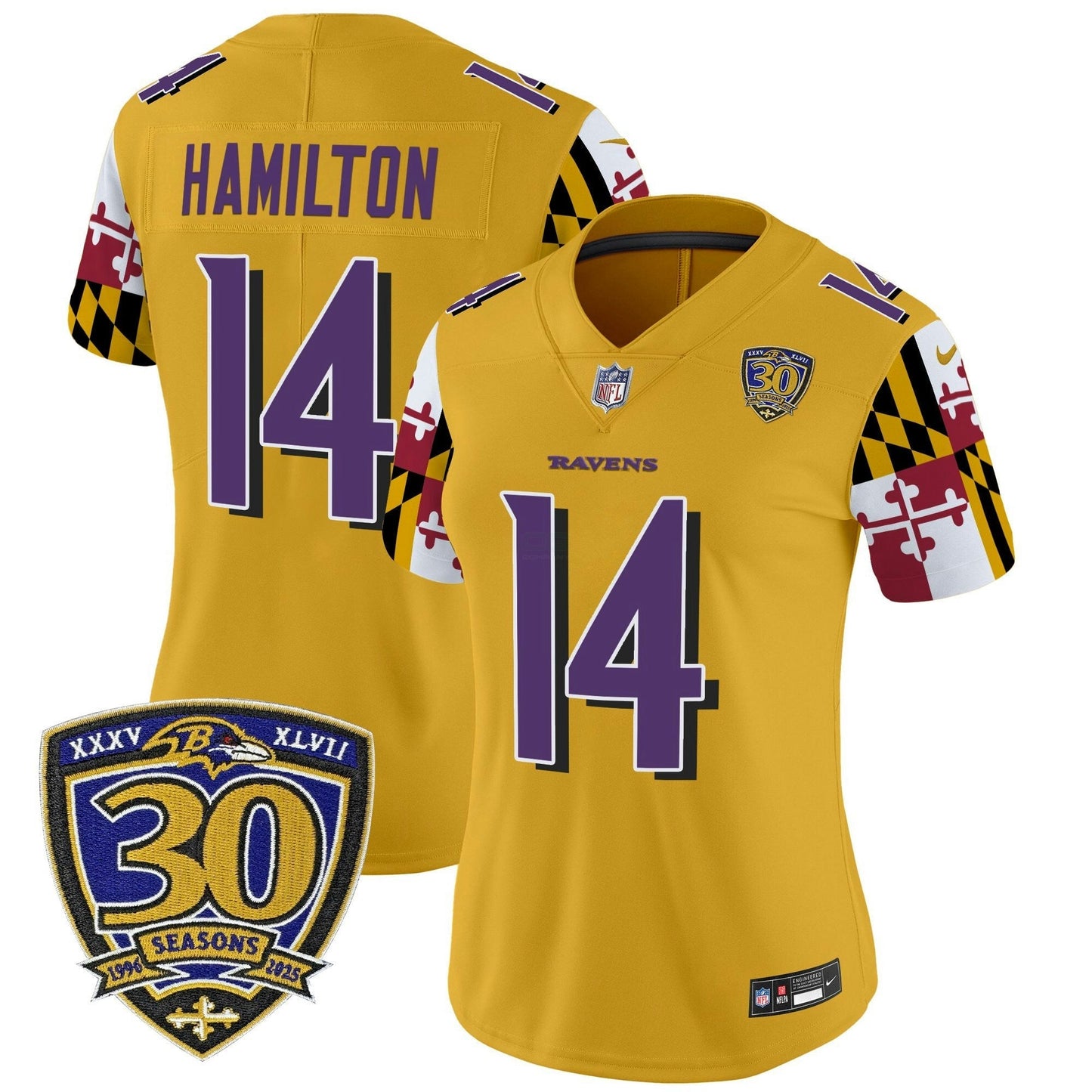 Camisa NFL Women’s Baltimore ‘Maryland Flag Edition’ Vapor Limited Jersey – 30th Anniversary Patch
